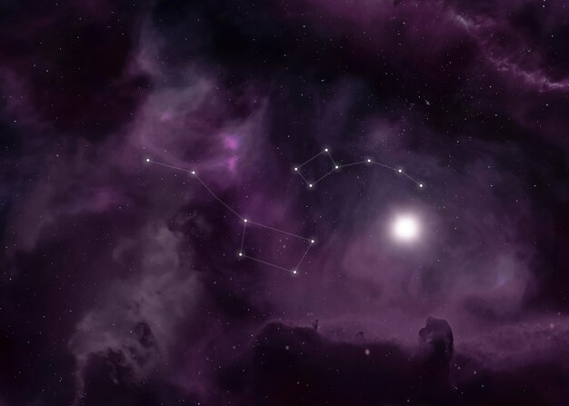 Hermosas constelaciones en el cielo morado