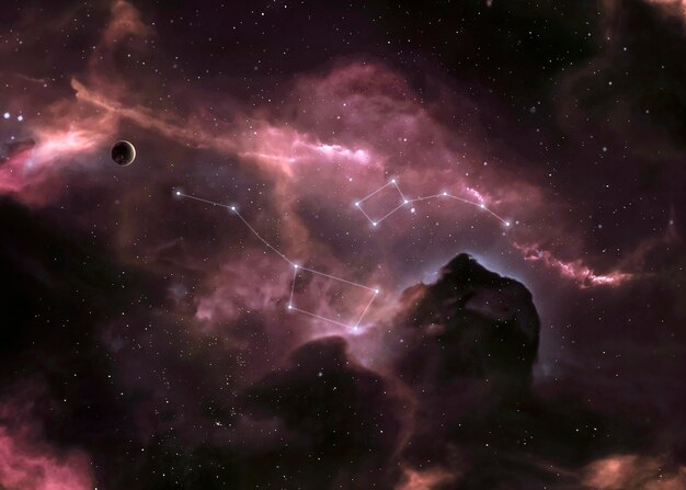 Hermosas constelaciones en el cielo rosa