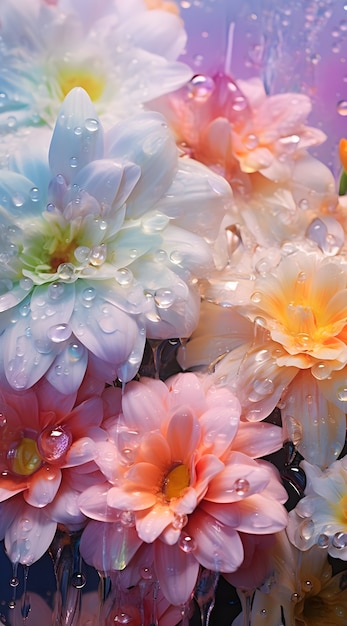 Foto gratuita hermosas flores con gotas de agua