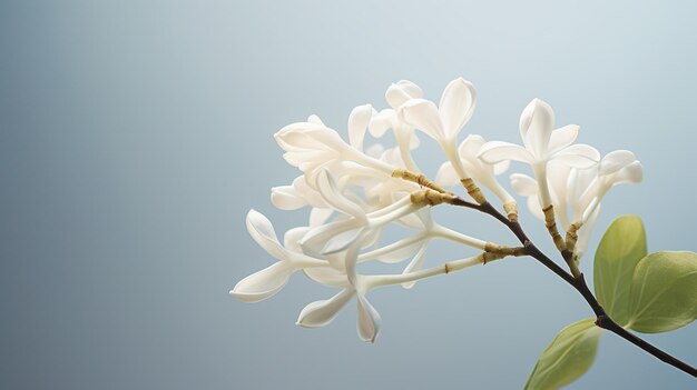 Hermosas flores lilas blancas sobre un fondo borroso