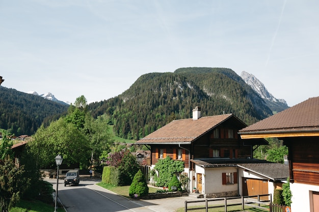 Hermosas montañas de primavera de suiza