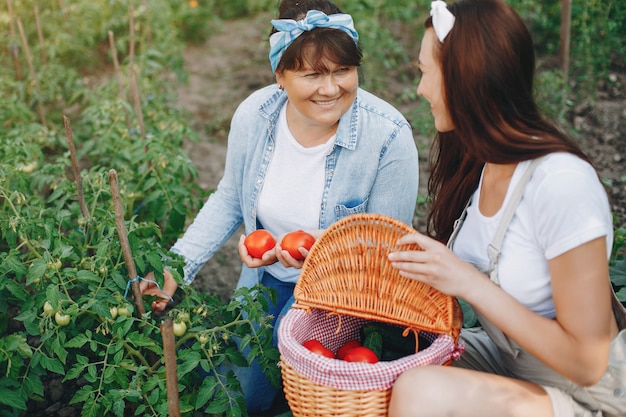 Hermosas mujeres trabaja en un jardín.