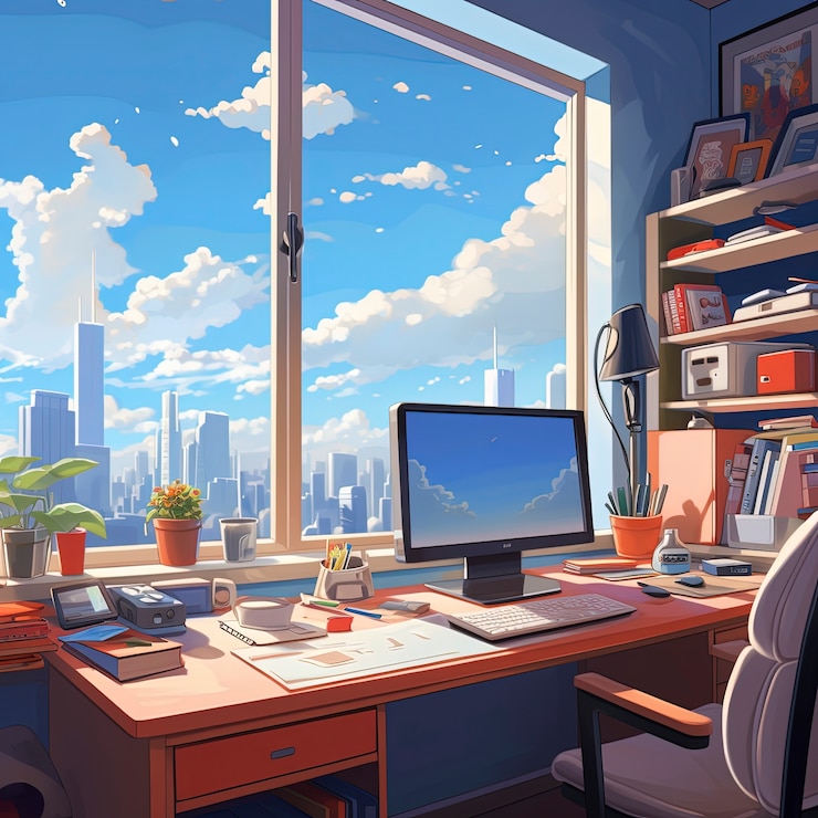 Foto gratuito hermosas oficinas al estilo de las caricaturas.