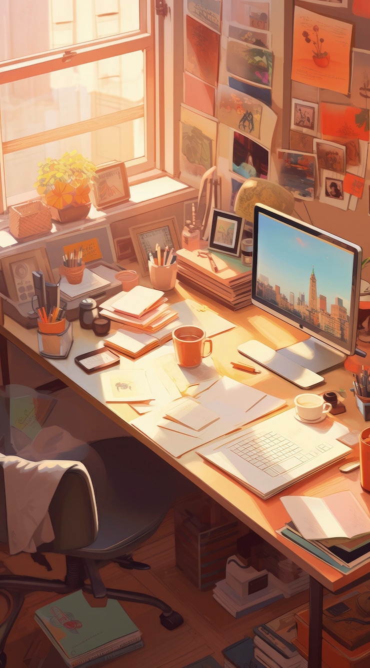 Foto gratuito hermosas oficinas al estilo de las caricaturas.