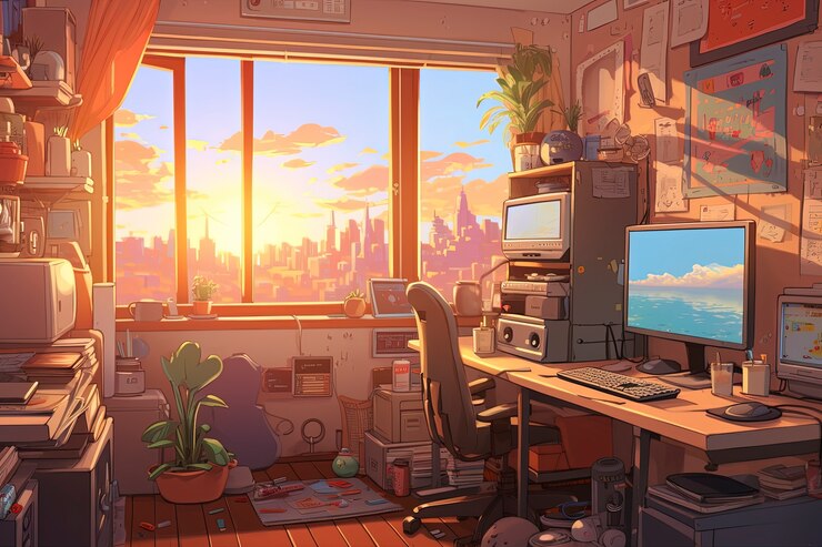 Foto gratuito hermosas oficinas al estilo de las caricaturas.
