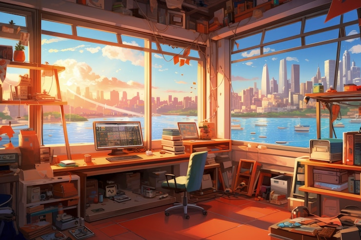 Foto gratuito hermosas oficinas al estilo de las caricaturas.