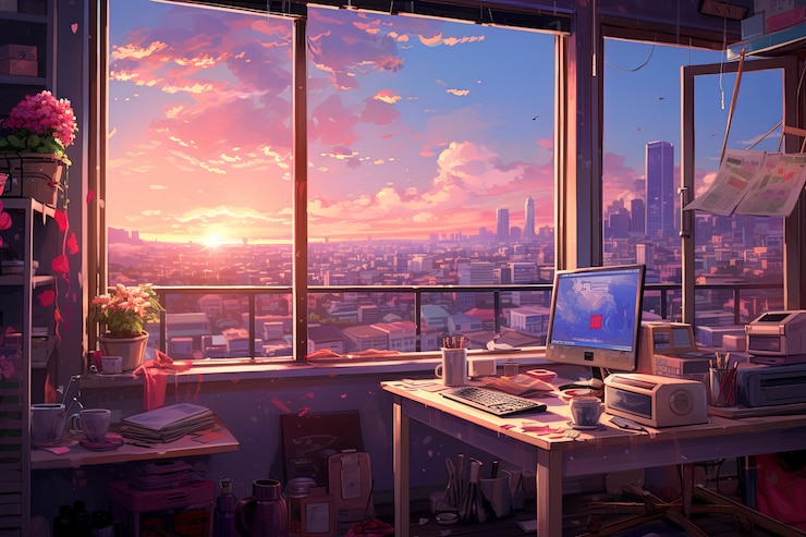Foto gratuito hermosas oficinas al estilo de las caricaturas.