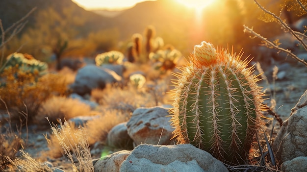 Foto gratuita hermosas plantas de cactus con paisajes desérticos