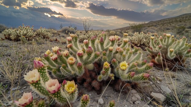 Hermosas plantas de cactus con paisajes desérticos