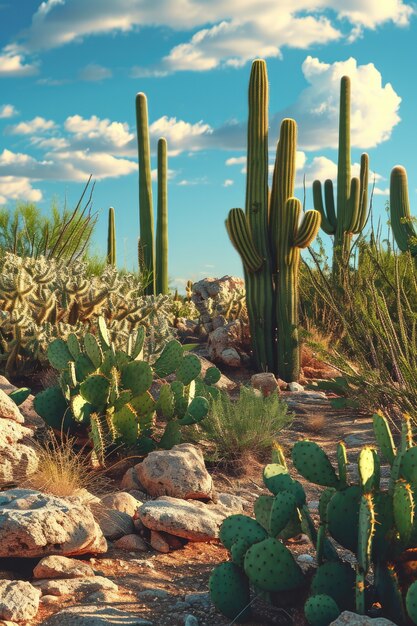 Hermosas plantas de cactus con paisajes desérticos