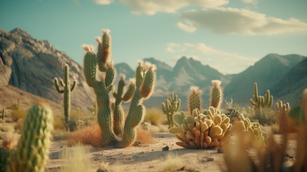 Hermosas plantas de cactus con paisajes desérticos