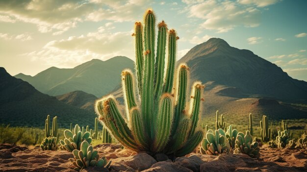 Hermosas plantas de cactus con paisajes desérticos