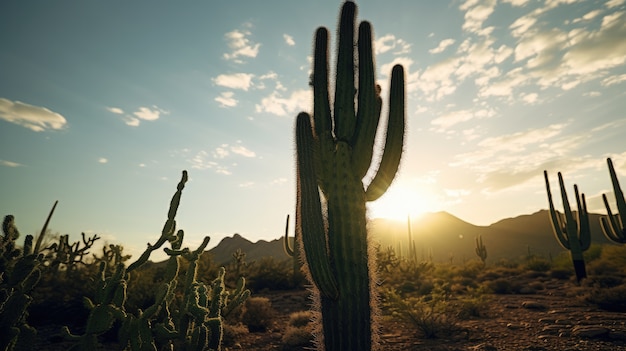 Foto gratuita hermosas plantas de cactus con paisajes desérticos