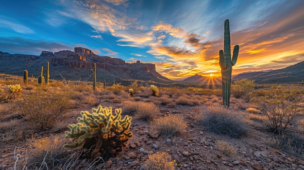 Hermosas plantas de cactus con paisajes desérticos