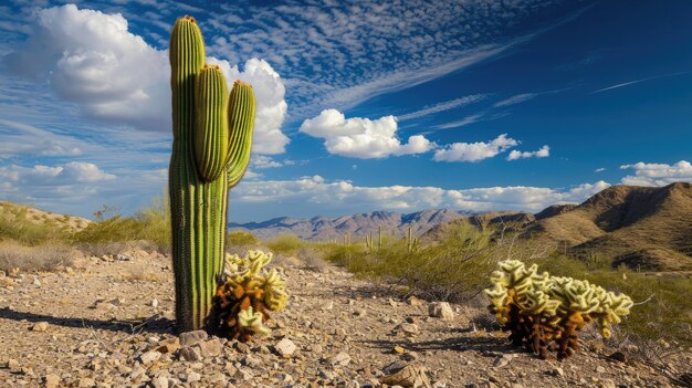 Hermosas plantas de cactus con paisajes desérticos