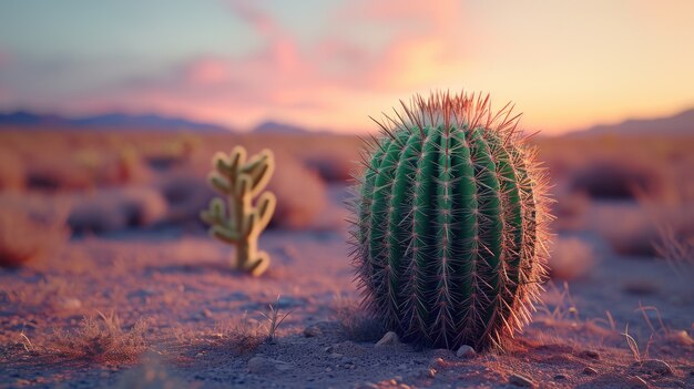 Hermosas plantas de cactus con paisajes desérticos