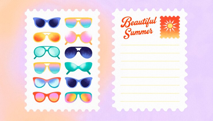 Hermosas postales de gafas de sol de verano