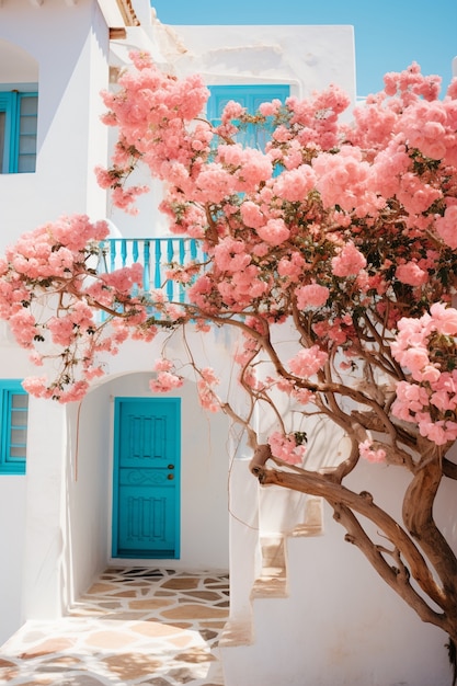 Un hermoso árbol con flores rosas