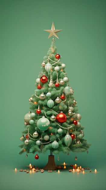 Foto gratuita hermoso árbol de navidad decorado con muchos adornos