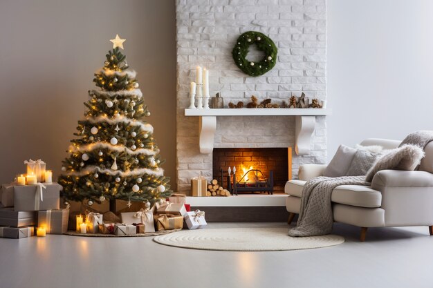 Hermoso árbol de navidad en un interior elegante