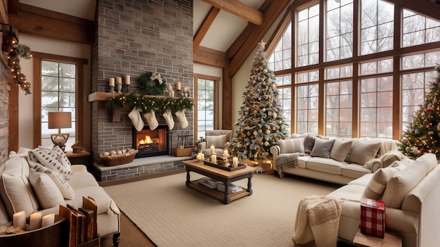 Hermoso árbol de navidad en un interior elegante