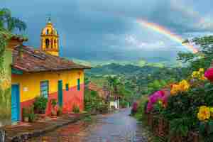 Foto gratuita un hermoso arco iris en la naturaleza