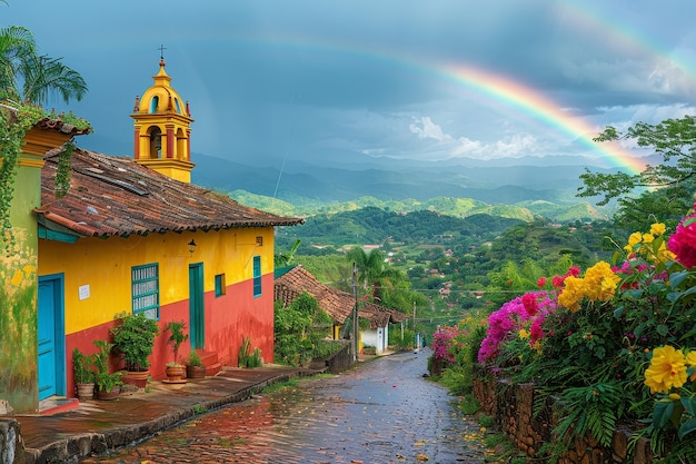 Un hermoso arco iris en la naturaleza