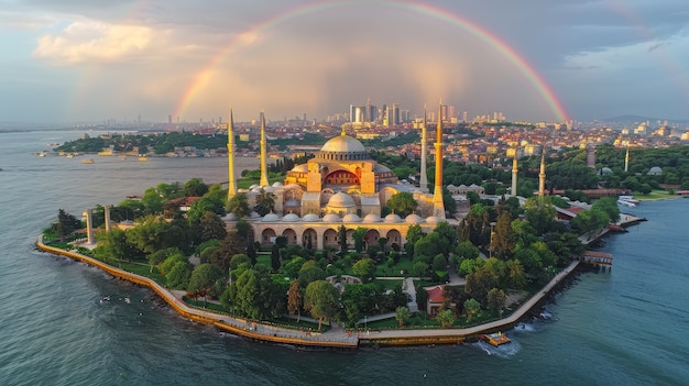 Un hermoso arco iris en la naturaleza