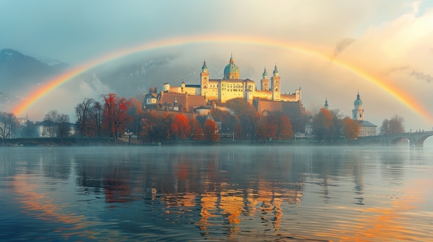 Un hermoso arco iris en la naturaleza