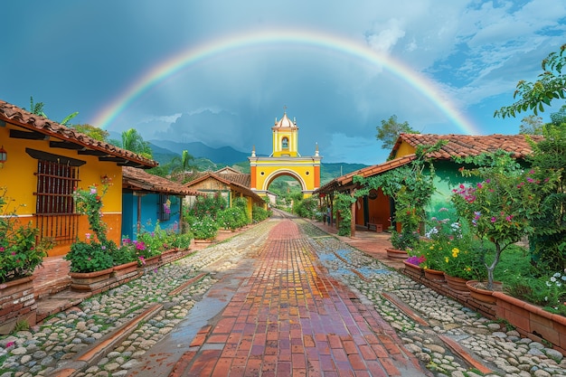 Foto gratuita un hermoso arco iris en la naturaleza