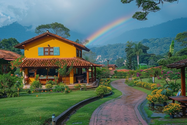 Un hermoso arco iris en la naturaleza