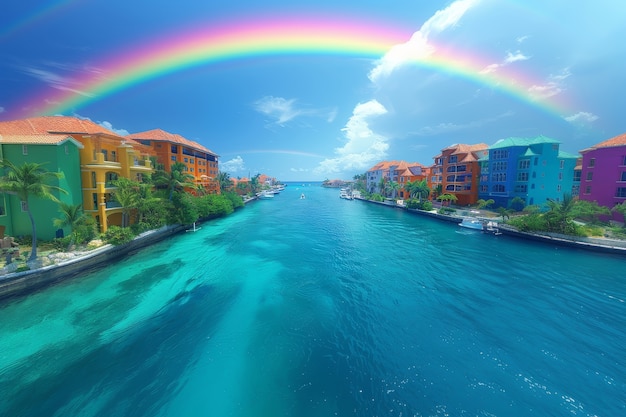 Un hermoso arco iris en la naturaleza