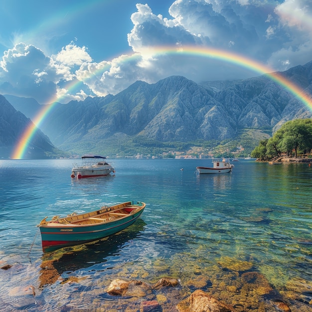 Un hermoso arco iris en la naturaleza