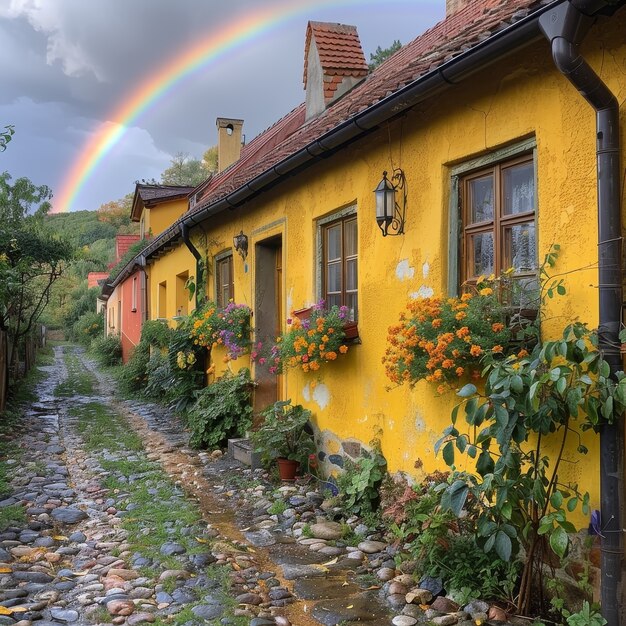 Un hermoso arco iris en la naturaleza