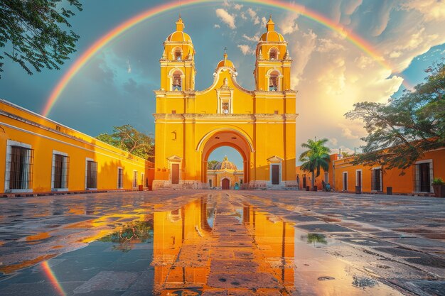 Un hermoso arco iris en la naturaleza