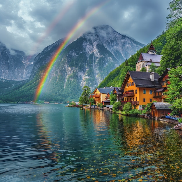 Un hermoso arco iris en la naturaleza