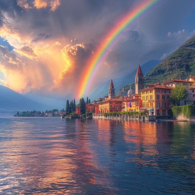 Un hermoso arco iris en la naturaleza