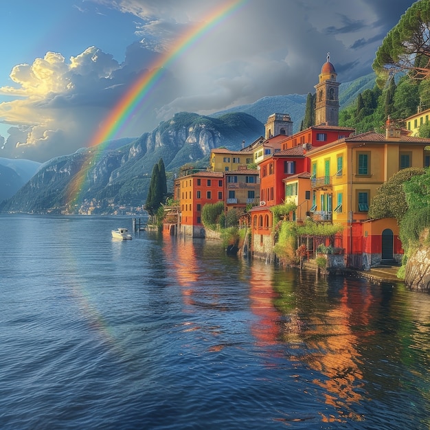 Un hermoso arco iris en la naturaleza