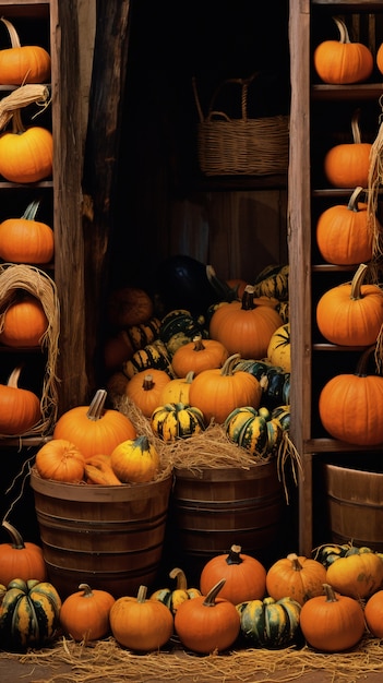 Foto gratuita hermoso arreglo de calabazas crudas