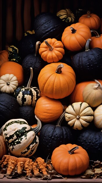 Foto gratuita hermoso arreglo de calabazas crudas