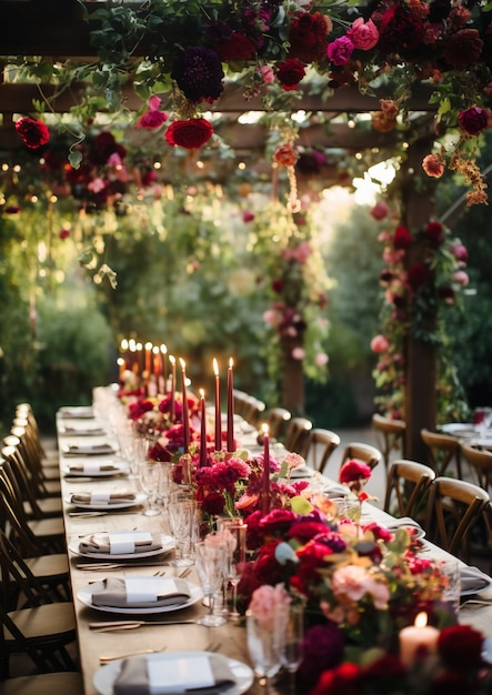 Hermoso arreglo de mesa con rosas
