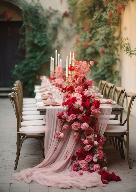 Foto gratuita hermoso arreglo de mesa con rosas