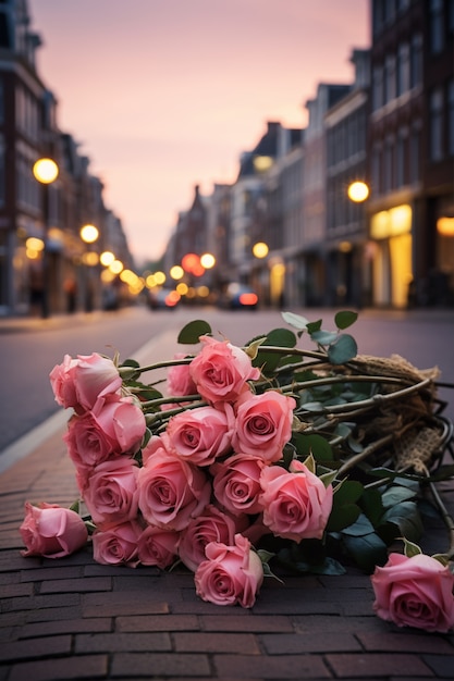 Hermoso arreglo de rosas al aire libre