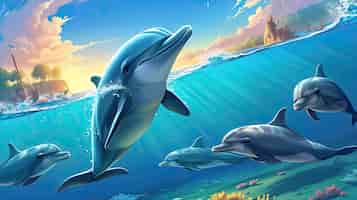 Foto gratuita el hermoso arte digital de los delfines