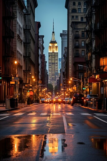 Hermoso y brillante edificio Empire State durante la noche