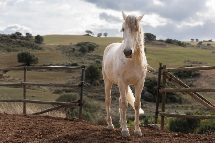 Foto gratuito el hermoso caballo unicornio en la naturaleza