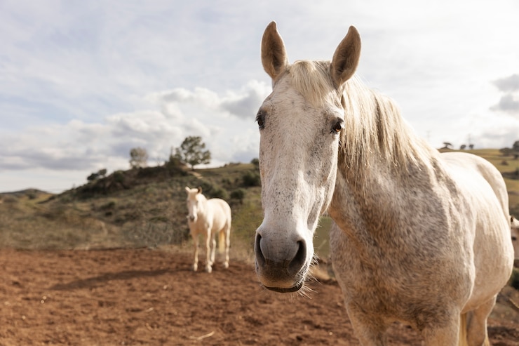 Foto gratuito el hermoso caballo unicornio en la naturaleza