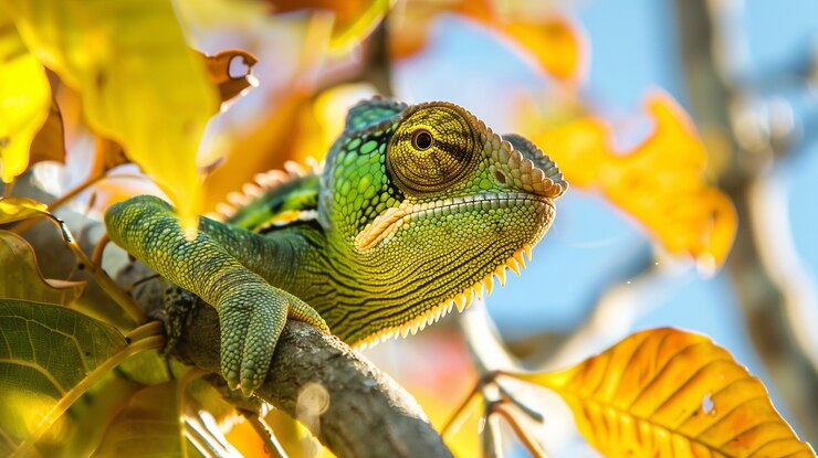 Foto gratuito el hermoso camaleón en la naturaleza