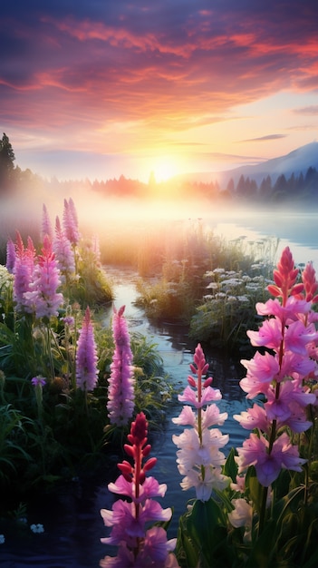 El hermoso campo de flores en flor la temporada de primavera