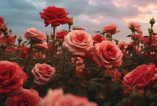 Hermoso campo de rosas